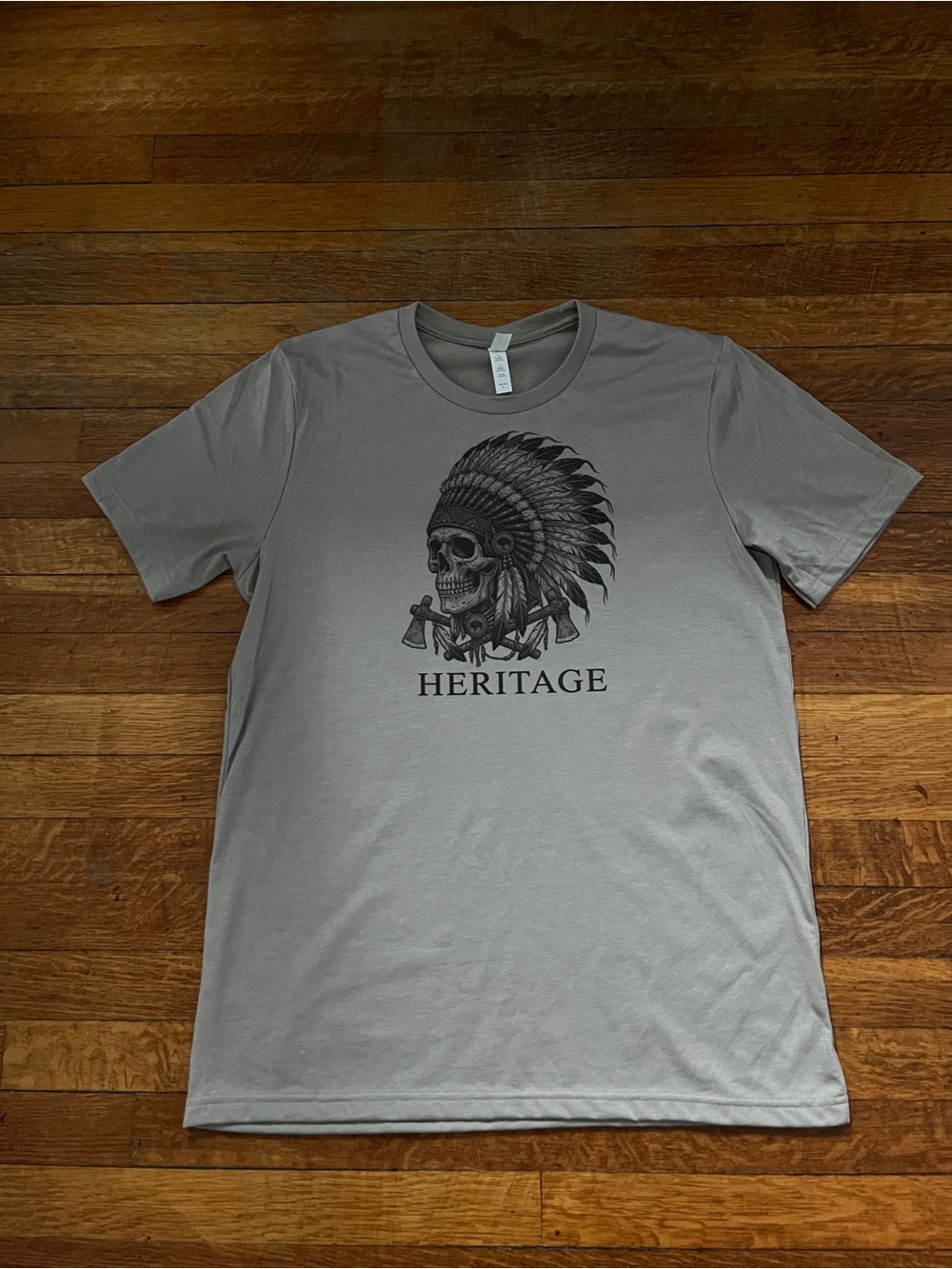 Indian Skull Head Heritage T Shirt Bella Canvas Stone Heather Mens size Large